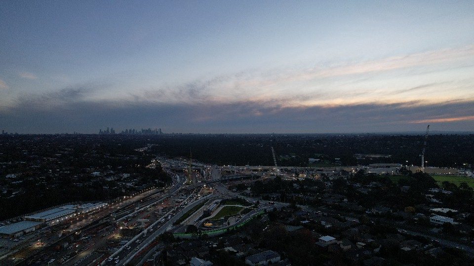 Melbourne skyline at sunset