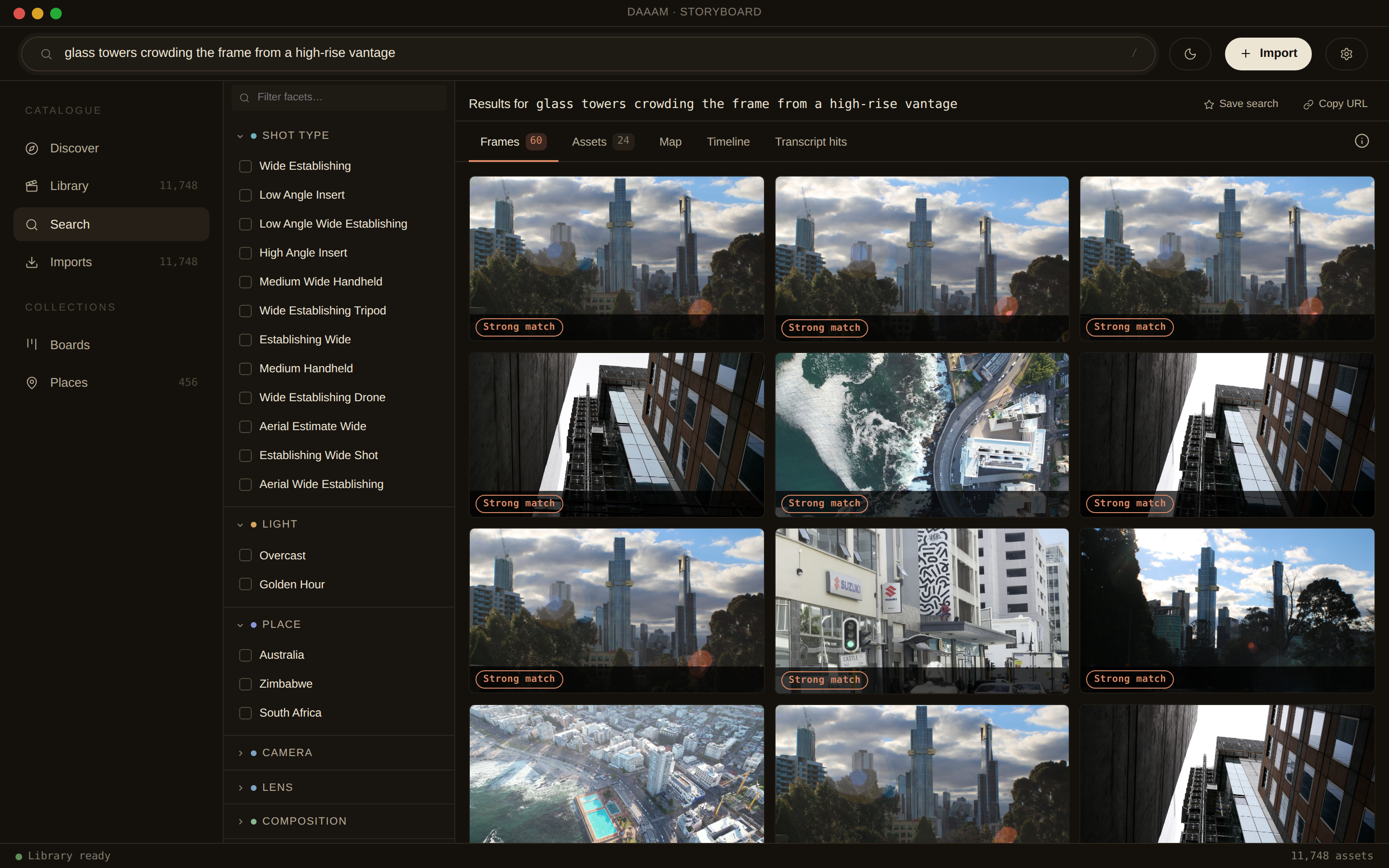 DAAAM searching “glass towers crowding the frame from a high-rise vantage”